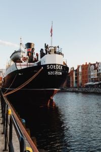 Kaboompics - Vertical Bow View of the SS Sołdek Museum Ship on Gdańsk Motława River