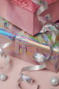 Kaboompics - Holographic Gift Box and Silver Curling Ribbon