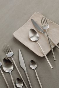 Modern Matte Steel Cutlery Still Life with Forks, Spoons and Knives