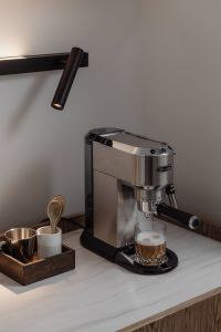 Kaboompics - Minimal Espresso Station with Layered Coffee Glass