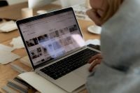 Kaboompics - Architectural Design Workstation with Laptop, Floor Plan and Material Samples