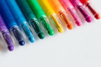 Kaboompics - Diagonal Crayon Tips with White Copy Space, Rainbow School Supply Layout for Posters