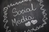 Kaboompics - Social Media Chalk Writing with Doodle Borders, Dark Blackboard Digital Marketing Background