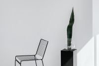 Kaboompics - Black Wire Chair And Agave Vase Pedestal In A Sunlit White Room