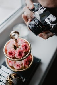 Kaboompics - Side View of a Canon Camera in the Photographer’s Hands with Rose Display