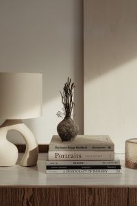 Kaboompics - Dried Botanical Vase and Sculptural Lamp with Warm Sideboard Styling