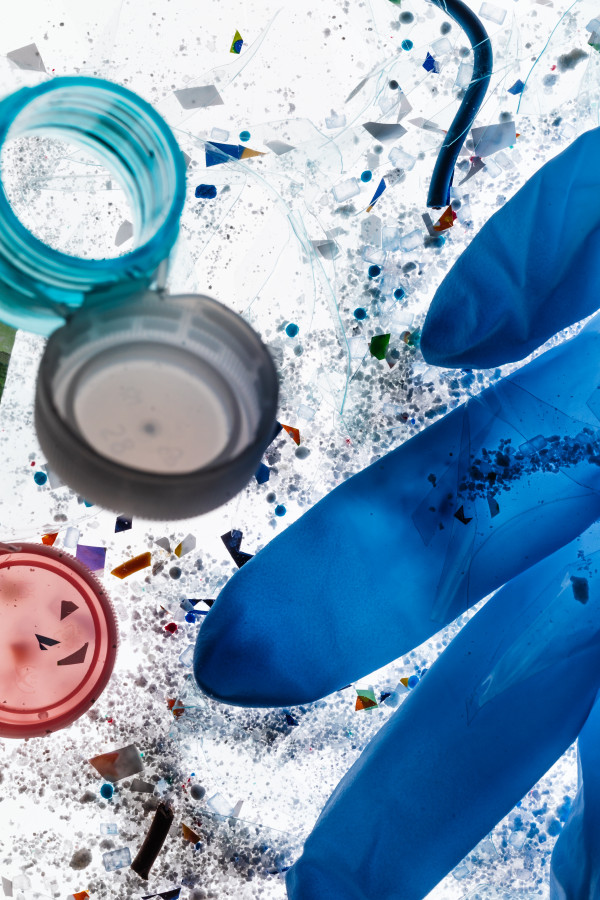 Microplastic Pollution Texture With Bottle Caps Top View. Ideal for ...