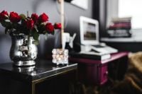 Kaboompics - Home Office Decor with Red Roses, Wicker Chair and Pink Desk