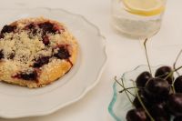 Kaboompics - Cherry Pastry with Fresh Cherries and Lemon Water