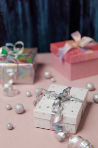 Kaboompics - White Christmas Gift Box with Silver Ribbon