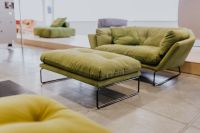 Kaboompics - Olive Green Contemporary Sofa and Matching Chaise with Slim Metal Legs
