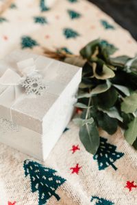 Cozy Christmas Gift Box with Fairy Lights, Eucalyptus and Soft Blanket
