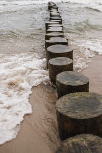 Kaboompics - Wooden Groyne Posts in Rough Coastal Surf