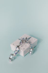 Kaboompics - White Holiday Gift Box on Pale Blue Background