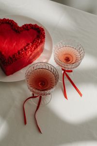 Kaboompics - Close-Up Heart Cake with Red Cocktails in Crystal Glasses