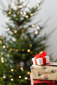 Kaboompics - Small Red and White Gift in a Christmas Tree Setting