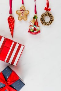 Kaboompics - Hanging Ornaments and Red Presents in Vertical Composition