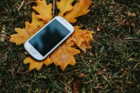 Kaboompics - White smartphone on a yellow leaf