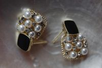 Kaboompics - Black Square and Pearl Statement Earrings with Crystal Details