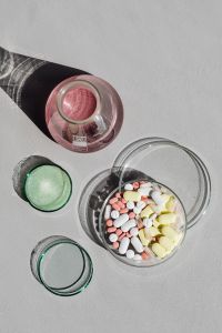 Kaboompics - Overhead Laboratory Glassware With Pink Solution