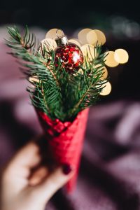 Kaboompics - Red Christmas Ornaments on Dark Festive Textile