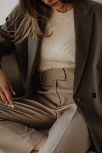 Kaboompics - Neutral Minimalist Fashion: Woman in Beige Blazer and Trousers