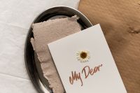 Kaboompics - My Dear Card with Dried Flower on Silver Tray