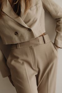 Kaboompics - Minimalist Beige Suit with Cropped Jacket