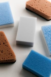 Kaboompics - Colorful Cleaning Sponges Flat Lay