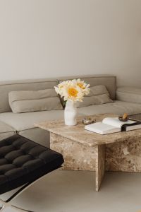 Kaboompics - Neutral Living Room with White Flowers and Open Book