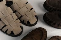 Kaboompics - Neutral Footwear Collection With Woven Sandals and Suede Loafers