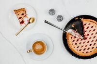 Kaboompics - Blueberry Pie and Coffee with Silver Christmas Ornaments on Marble
