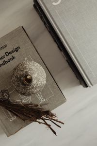 Kaboompics - Overhead Home Decor Styling with Textured Ceramic Vase, Dried Branches and Design Book