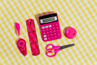 Kaboompics - Pink Calculator and School Supplies Flat Lay