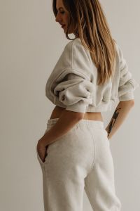 Kaboompics - Woman in Neutral Joggers and Cropped Sweatshirt