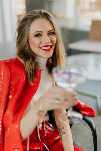 New Year's Eve Champagne Portraits in a Red Sequin Suit