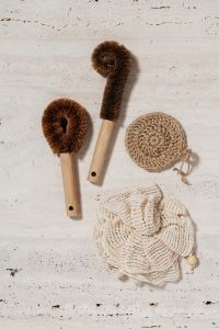 Kaboompics - Bamboo-Handled Body Brushes, Jute Scrubber and Mesh Bag for Plastic-Free Bath Routines