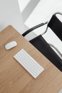 Kaboompics - Vertical Home Office Desk with White Keyboard Mouse and Copy Space