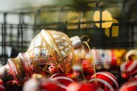 Kaboompics - Gold Christmas Ornament with Red Candy Canes