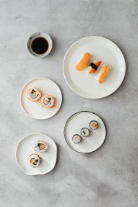 Kaboompics - Japanese Nigiri Sushi with Soy Sauce on a Gray Tabletop