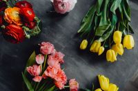 Kaboompics - Overhead Flower Arrangement With Gray Negative Space