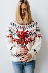 Kaboompics - Woman with Rowanberry Branch and Christmas Tree