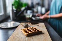 Kaboompics - Breakfast waffles with fresh raspberries