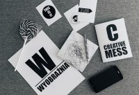 Kaboompics - Black and White Typography Cards with Phone, Lollipop and Scribble Drawing