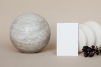 Kaboompics - Blank Business Card with Marble Sphere, White Ceramic Forms and Dried Foliage, Minimal Branding Still Life