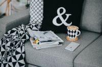 Kaboompics - Wide Coffee Break Lifestyle Scene with Open Magazine, Cup and Smartphone