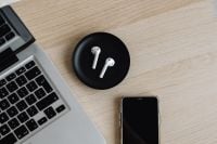 Kaboompics - Top View of Laptop, AirPods and Smartphone