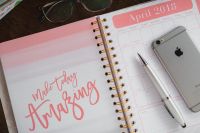 Kaboompics - April 2018 Pink Monthly Calendar with Smartphone, Silver Pen and Eyeglasses