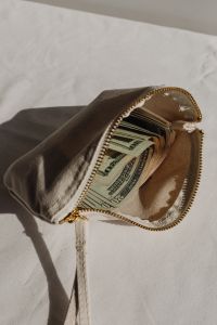 Kaboompics - Chanel Shopping Bag and Dollar Bills Flat Lay