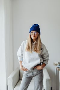 Kaboompics - Student Portrait in a Blue Beanie and Glasses, Casual Back-to-School Style